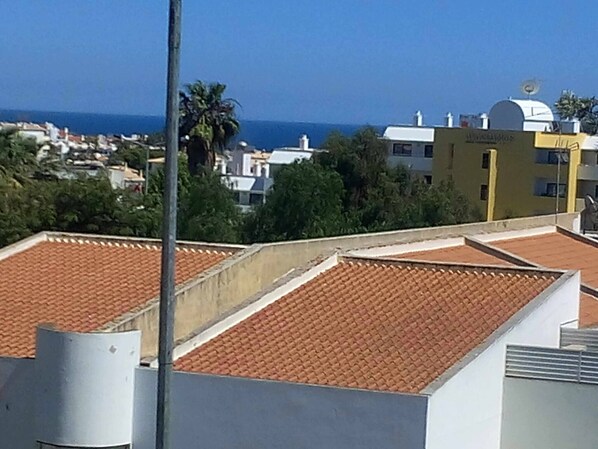 Stunning sea views from this modern building with a flat facade and lush surroundings.