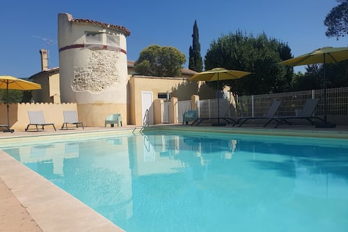 Seasonal outdoor pool, open 9:30 AM to 7:30 PM, pool umbrellas