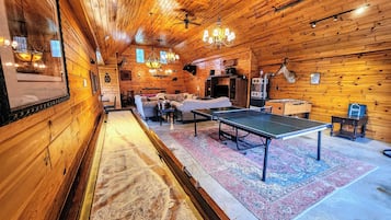 Smart TV, fireplace, video games, DVD player