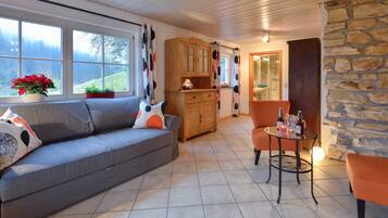 House (incl. cleaning fee & laundry package) | Living area | Flat-screen TV, fireplace