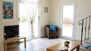 Villa, 2 Bedrooms, Private Pool | Living area | Flat-screen TV, fireplace, DVD player