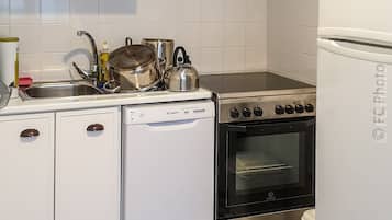 Mini-fridge, microwave, oven, stovetop