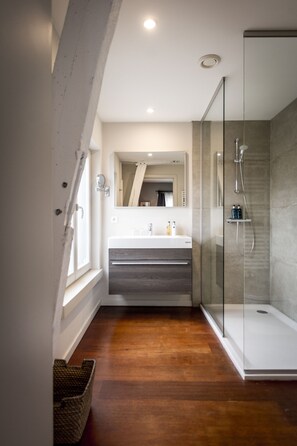 Kamar Double Klasik | Kamar mandi | Shower, perlengkapan mandi desainer, pengering rambut, dan handuk