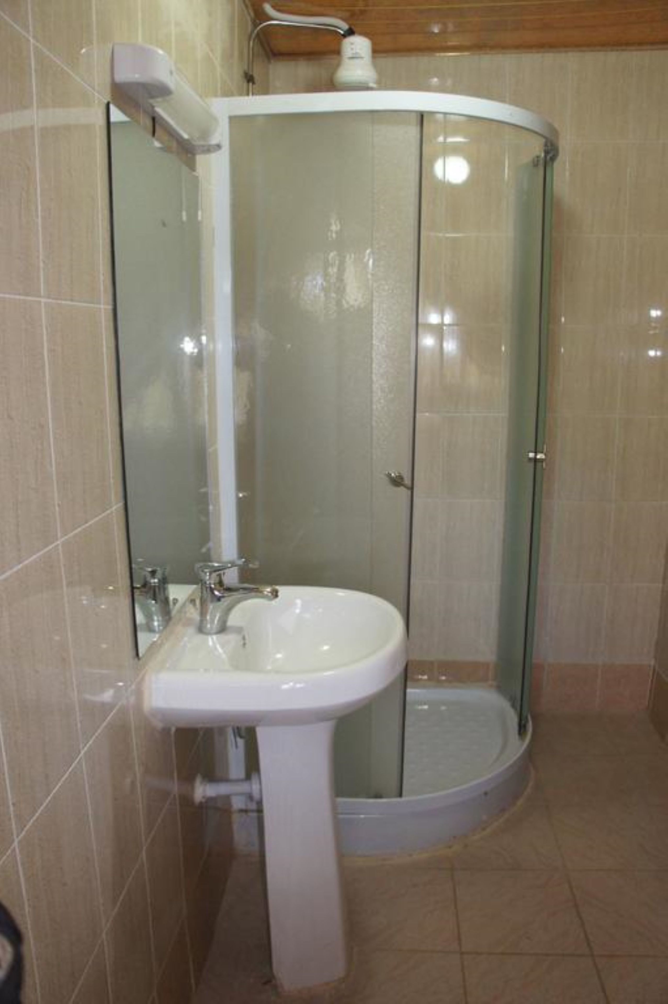 shower, slippers, towels