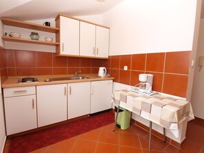 Standard Apartment, 1 Bedroom (0155) | Private kitchen | Fridge, stovetop, electric kettle, cookware/dishes/utensils - Apartment 297 (Porec)