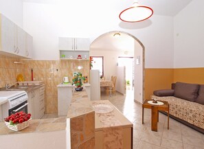Standard Apartment, 1 Bedroom (0234) | Private kitchen | Fridge, oven, stovetop, electric kettle