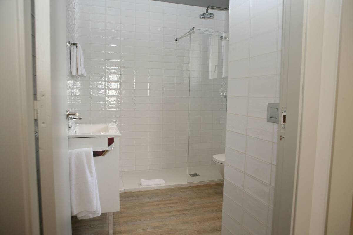 shower, free toiletries, hair dryer, towels