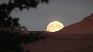 A landscape with a large moon in the sky, a mountain in the foreground, and a date stamp of 06/01/2015. -  Denali Wildlife Caribou Cabin Luxury with a touch of Rustic..  (Healy)