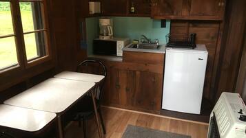 Fridge, microwave, coffee/tea maker, toaster