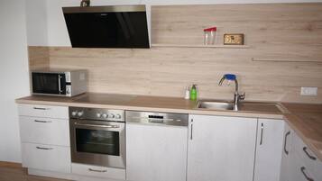 Frigorífico, microondas, horno y placa de cocina