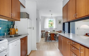 Fridge, stovetop, dishwasher, cookware/dishes/utensils