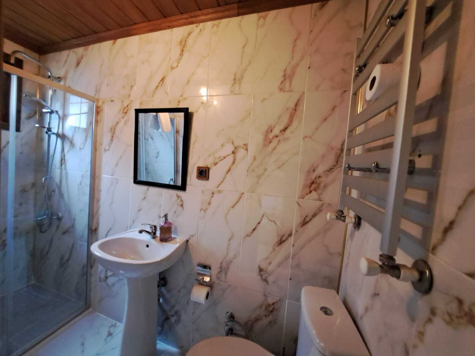 deluxe double room | bathroom | shower, rainfall showerhead, free toiletries, hair dryer