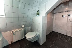 Shower, rainfall showerhead, free toiletries, hair dryer - Haus Mittelrhein (Rhens)