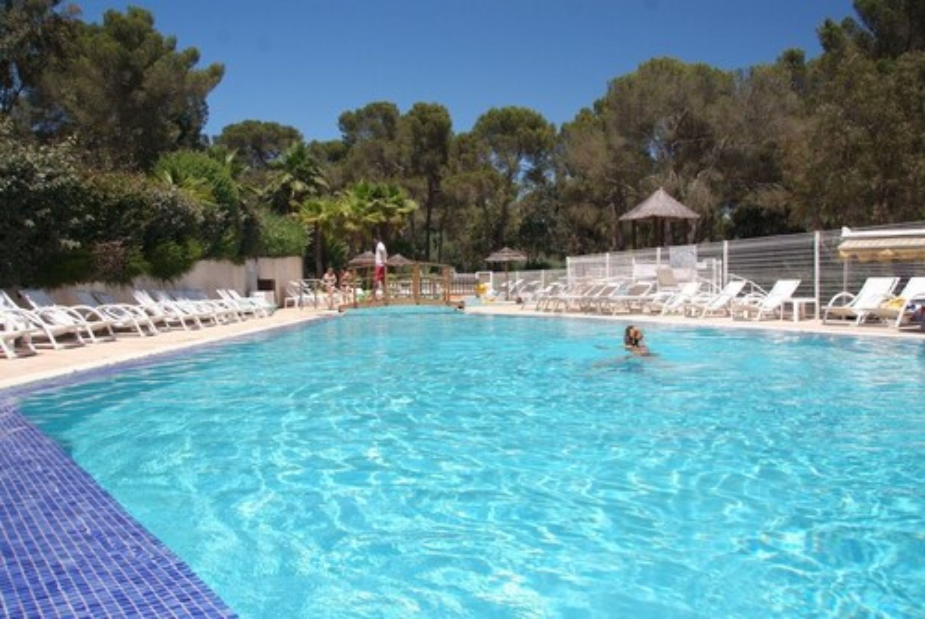 Seasonal outdoor pool, pool umbrellas, pool loungers