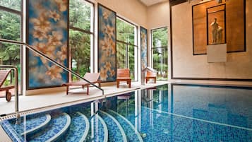 Indoor pool, open 5:00 PM to 10:00 PM, free cabanas, sun loungers