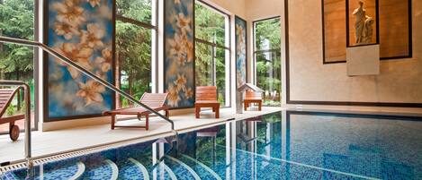 Indoor pool, open 5:00 PM to 10:00 PM, free cabanas, sun loungers