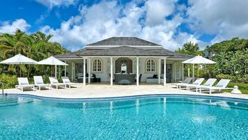 Outdoor pool, sun loungers