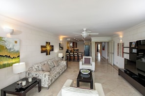 Deluxe Apartment, 2 Bedrooms, Non Smoking | Living area | 45-inch flat-screen TV with cable channels, TV - Waterside 303 (Paynes Bay)