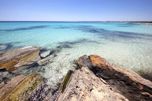 A rocky shoreline with clear turquoise water. - Apartments Es Trenc (Campos)