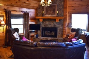 Televisión, chimenea, reproductor de DVD