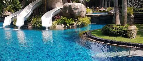 Indoor pool, 3 outdoor pools, open 7:30 AM to 8:00 AM, free pool cabanas