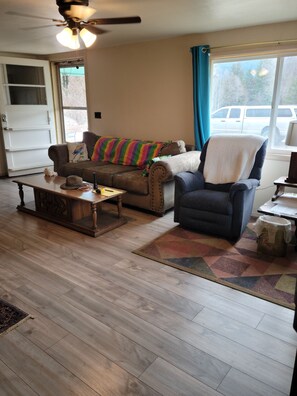 TV, DVD player, books, video library