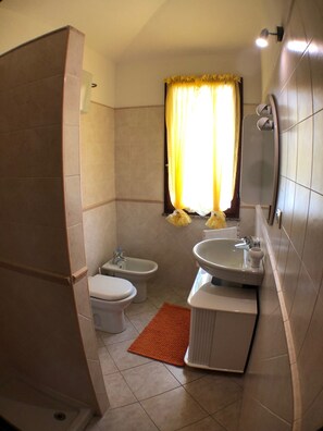 Dusche, Haartrockner, Bidet, Handtücher