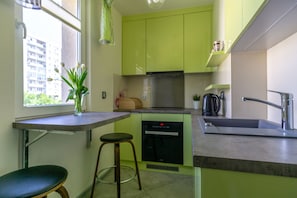 Apartment | Private kitchen | Fridge, microwave, oven, stovetop