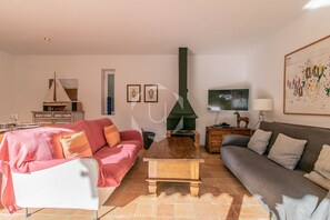 Smart TV, caminetto, lettore DVD, tavolo da ping pong