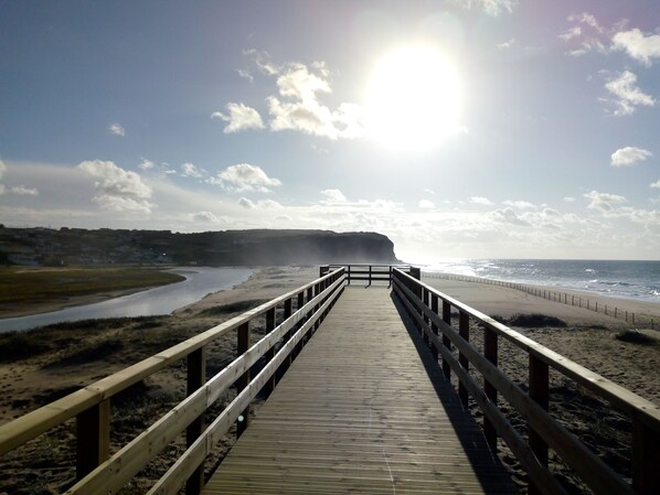 En la playa y camastros