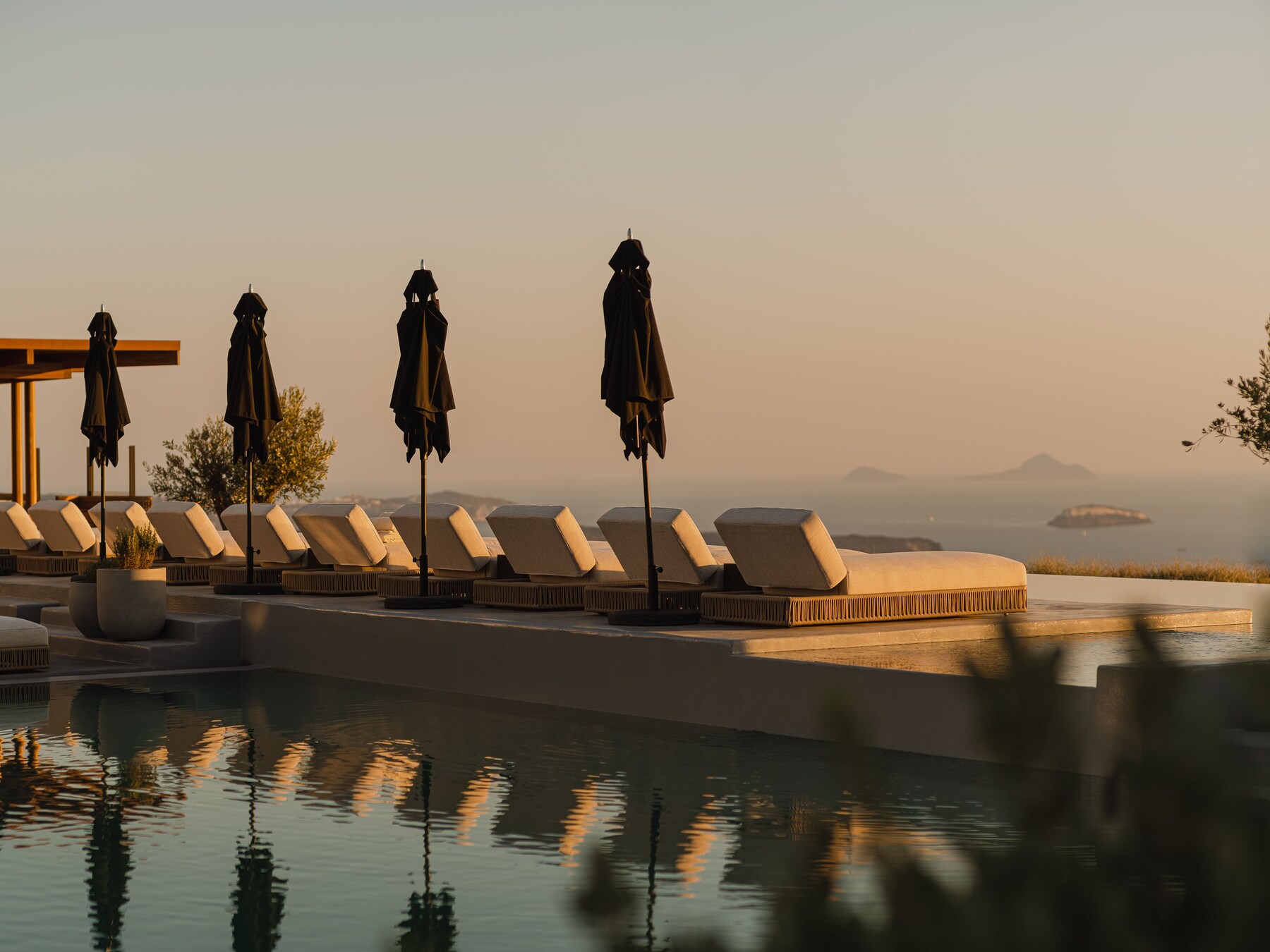 Outdoor pool, pool umbrellas, pool loungers