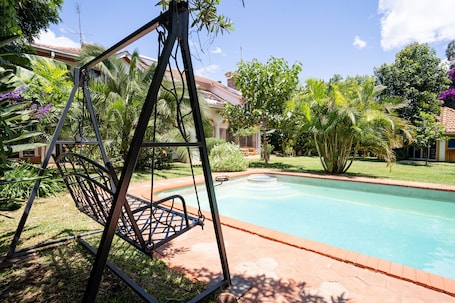 Outdoor pool, sun loungers