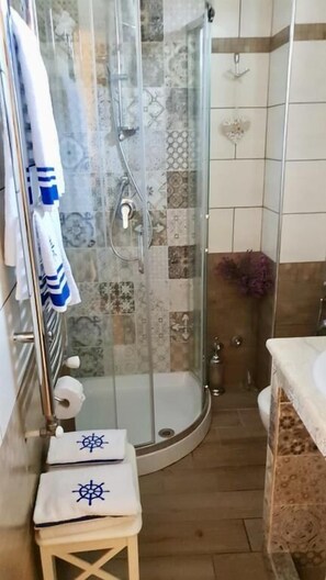 Chambre Économique, 1 lit double, vue cour intérieure | Salle de bain | Douche, sèche-cheveux, serviettes fournies