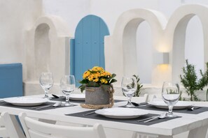 House, 1 Double Bed with Sofa bed, Jetted Tub (Tholos) | Terrace/patio - Stoa Cave Villas (Santorini)