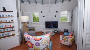 Télévision, lecteur de DVD, livres