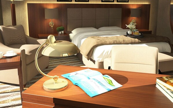 Suite Deluxe, vista al mar | 1 habitación, minibar y caja de seguridad en la habitación