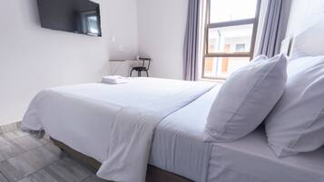 Desk, free WiFi, bed sheets