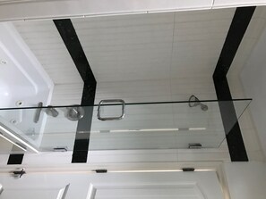 Combined shower/tub, jetted tub, hair dryer, towels