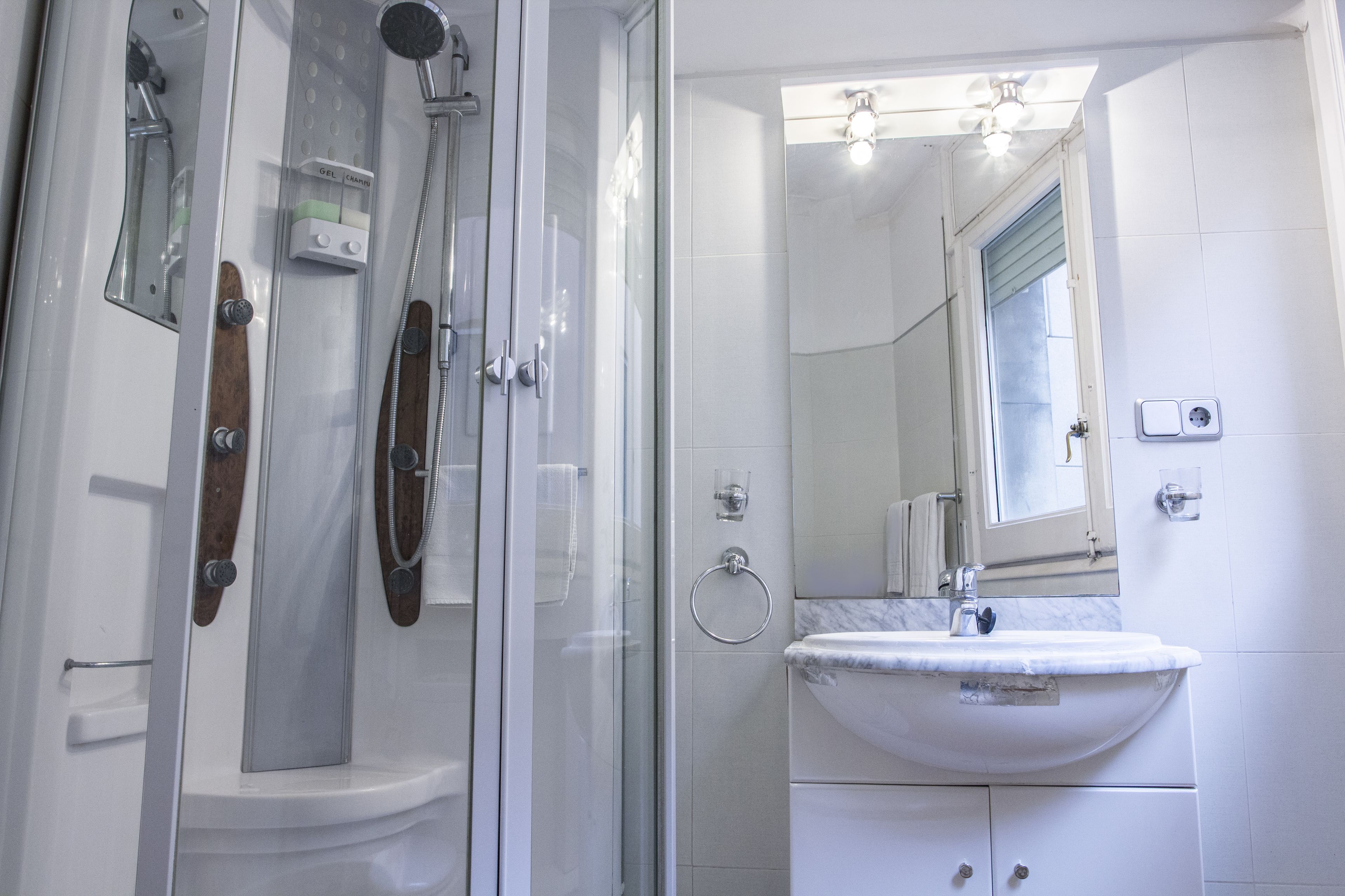 Regadera, amenidades de baño gratuitas, secadora de cabello, toallas 