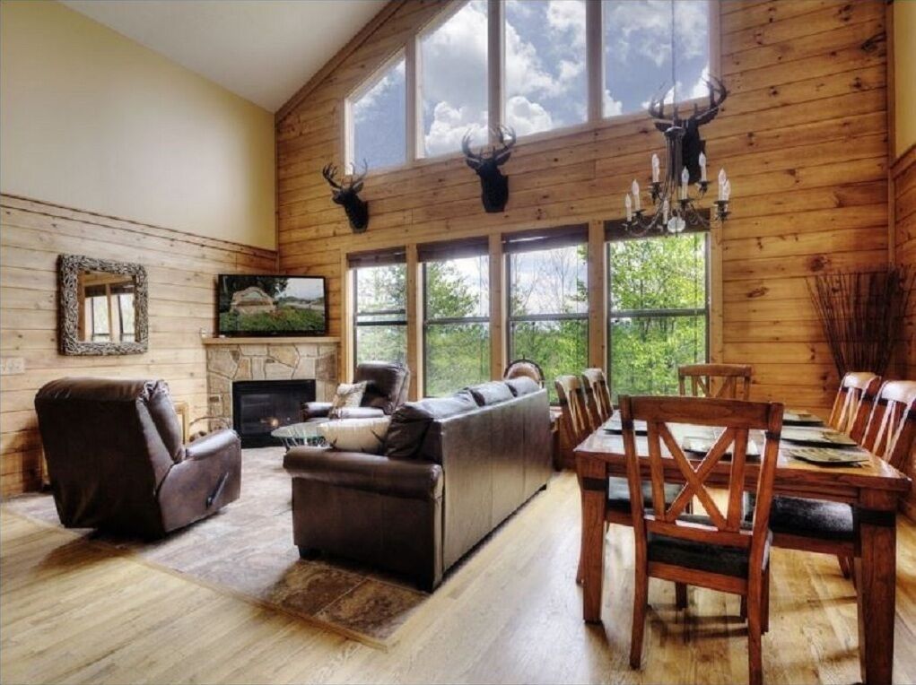 Flat-screen TV, fireplace, video game console