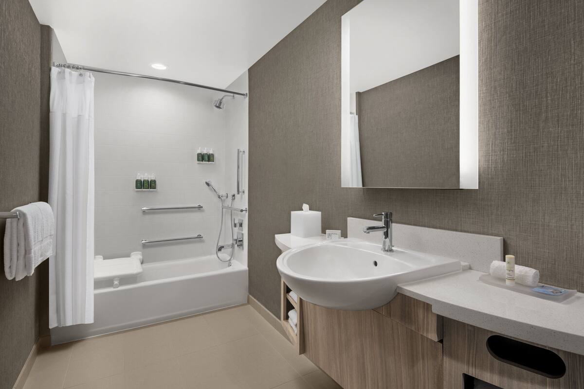 free toiletries, hair dryer, towels