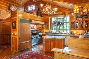 Fridge, microwave, oven, stovetop - Adirondack Great Camp style home on beautiful Blue Mountain Lake (BLUE MOUNTAIN LAKE)
