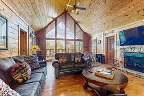 TV, fireplace, DVD player, video library