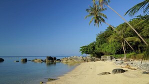 A beach with clear water, large rocks, and palm trees. - Private Villa with Swimming pool, jetted Plunge Pool and Free Transfers (Koh Samui)