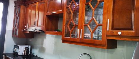 Fridge, microwave, oven, electric kettle