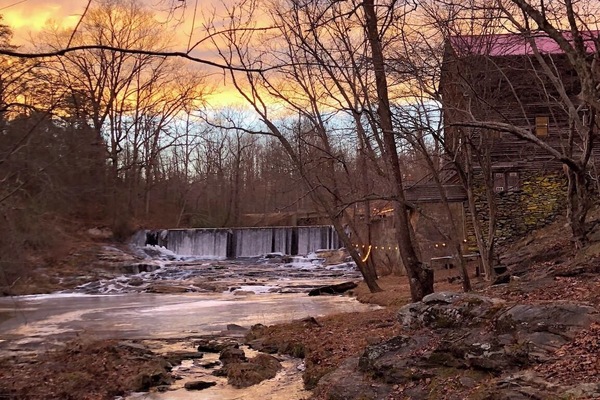 Waterfall and Mill At sunset