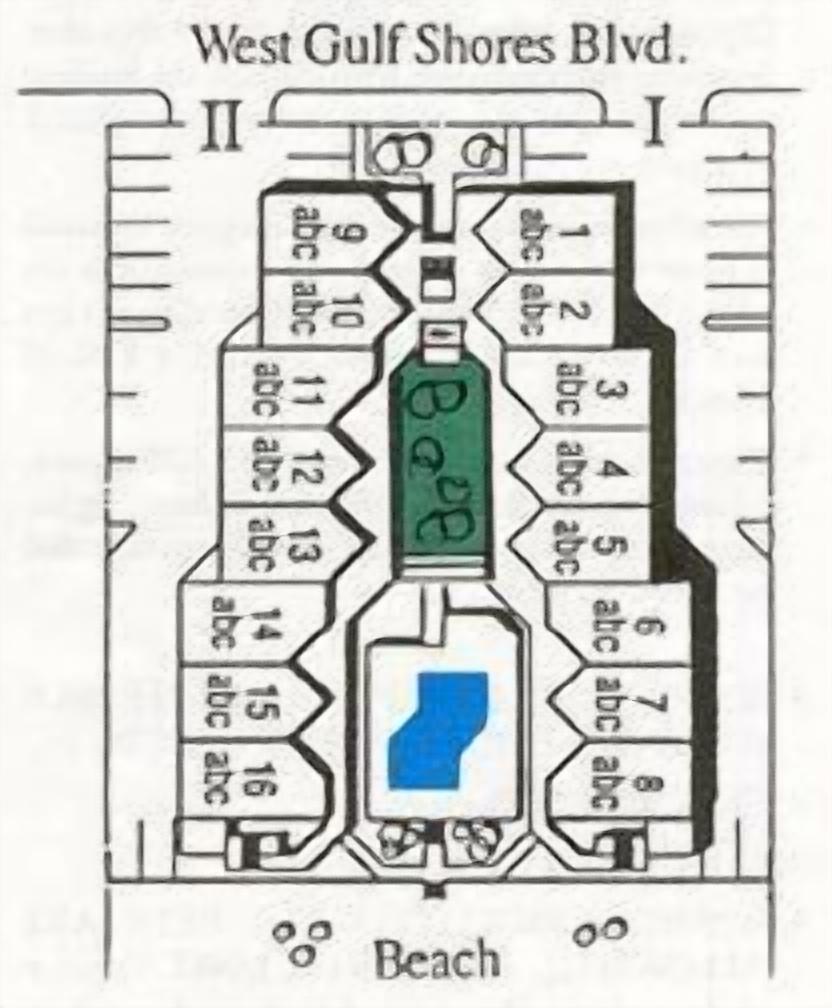 A floor plan of a hotel with labeled rooms and a central area marked as "Beach".