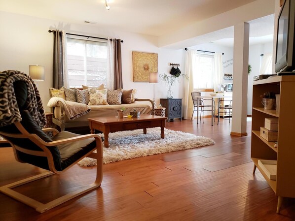 TV, DVD player, video library