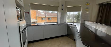 Fridge, microwave, dishwasher