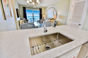 Fridge, microwave, oven, stovetop - Dog friendly beachfront condo with in/out pools (Gulf Shores)